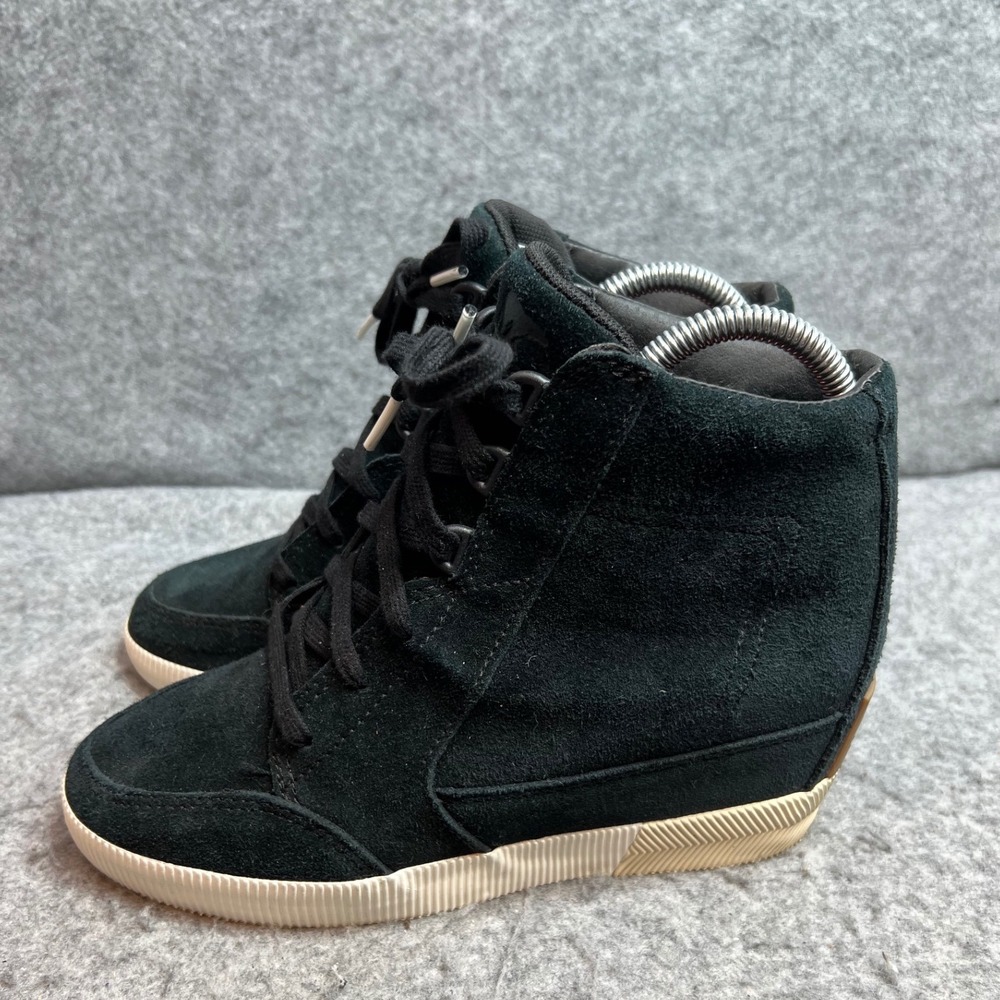 Sorel PDX Wedge Black Suede High Top Lace Up Hidden Wedge Sneakers Womens 6.5 - Picture 2 of 9